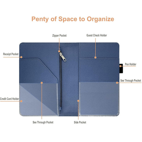 RSAquar Server Book Organizer with Zipper Pocket, PU Leather Restaurant Guest Check Presenters Card Holder