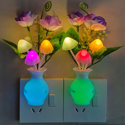 4 Pack AUSAYE Plug in LED Night Light Sensor Rose Light, Energy Saving Lamp Dream Nightlight Rose Flower Mushroom Night