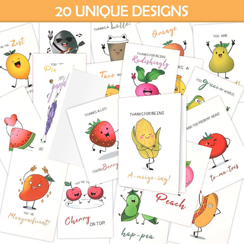 XXINMOH Set 20, 4x6 INCH Premium Funny Thank You Cards of Unique Teacher Appreciation Cards with Envelopes, Cute Notes