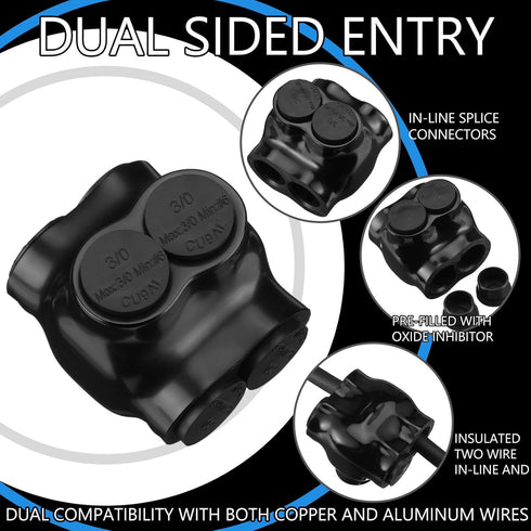 Insulated Wire Connectors Multi Splice Connector Dual Entry Electrical Power Connector (5 Pcs, 3/0-6 Wire Range)