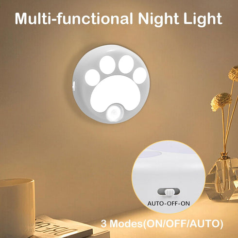 Attivolife Cat Paw Motion Sensor Night Light with Magnetic, USB Rechargeable & Cordless LED Lamp, Cute Kids Wall Light