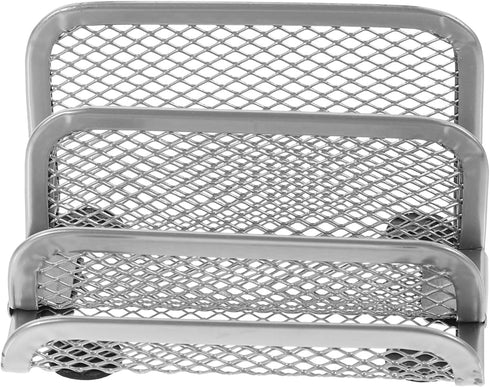 NUOBESTY Metal Mesh Vertical Book Organizer Desk Mail Sorter, Small Rack with Upright Compartments - Silver