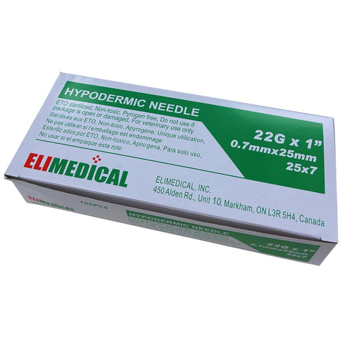 Veterinary Hypodermic Needle, Poly Hub 22G x 1 inch, 100 Individually Packed
