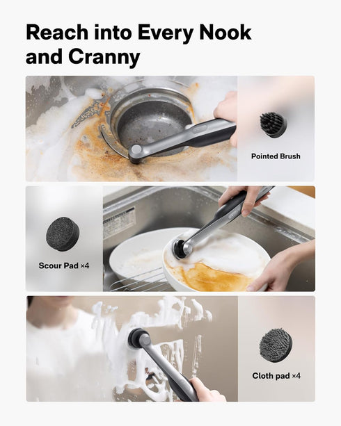 IPX7 12 HOTO Wand Cordless Spin Scrubber, Electric Rechargeble Grout Cleaning Brush, Waterproof Bathroom Scrubber