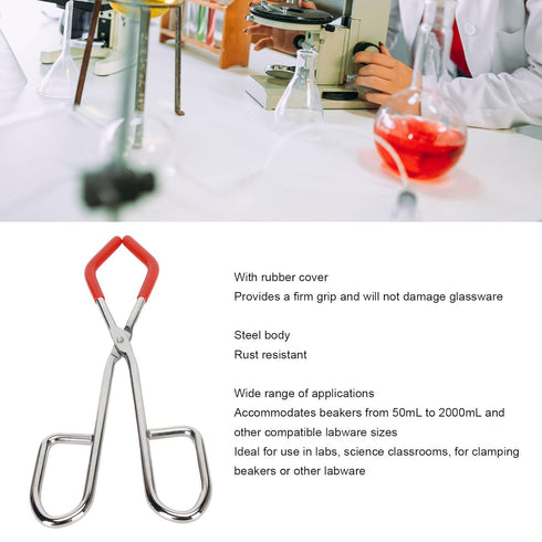 Labs Beaker Tongs, Rubber Coated Chemical Tool for 50mL-2000mL Beakers, Made of Steel with Rubber Sleeves