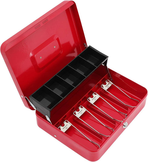 Key,Tiered,4 5 Slots,11.8" 9.5" 3.5",Red xydled Cash Box with Money Tray and Key Lock,Money lock box with Cash