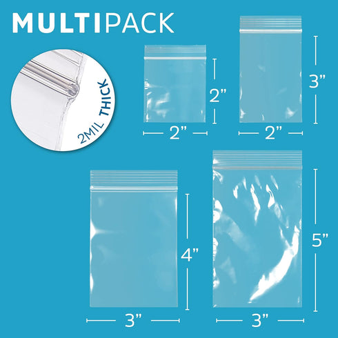 Assorted Clear Plastic Zip Bags - GPI 400 Pack, 2 Mil, Resealable Zip Top Lock for Jewelry, Storage, Packaging