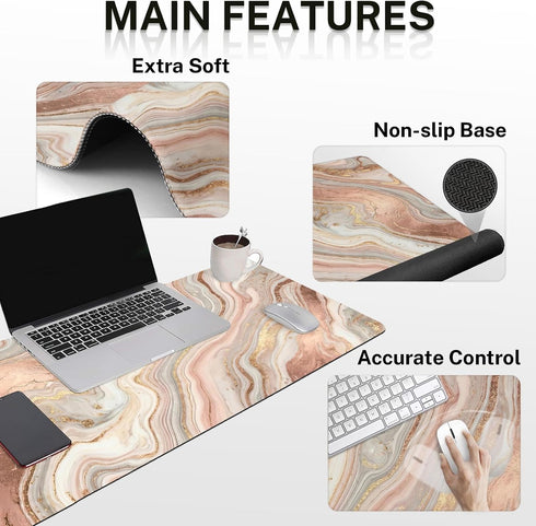 Set 4in1 35.4x15.7 inches Britimes Marble Gold Pink Keyboard Mouse Pad Abstract Glitter Large Mousepad+Keyboard Wrist