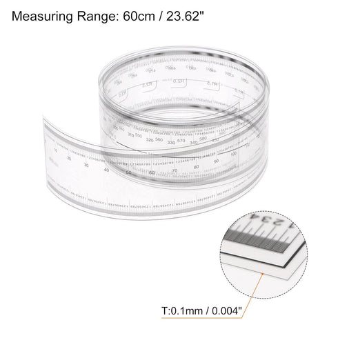 Film Flexible Ruler 60cm 0.1mm Scale with R Angle & Width Lines PET Plastic Folding Straight Ruler Calibration Soft Ruler Measuring Tool for Factory, Transparent