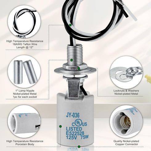 E12 E12 Bulb E12 Bulb (10-Pack) Socket,Ceramic Chandelier Socket Lamp Holder,Light Socket with Wire Lead