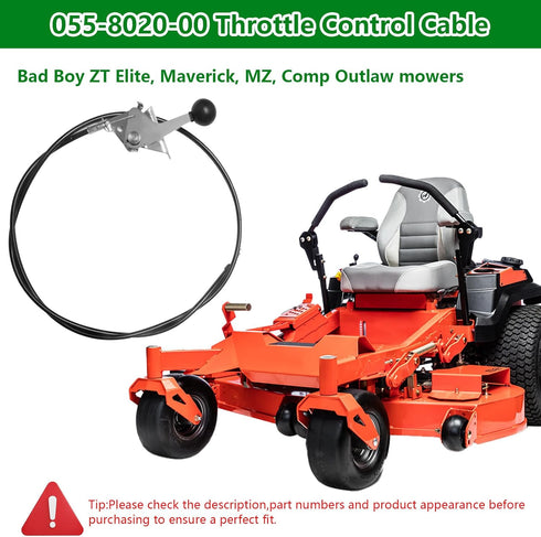 055-8020-00 Throttle Cable for Bad Boy ZT Elite Mowers, 52-1/2" Cable Length, 50" Conduit Length