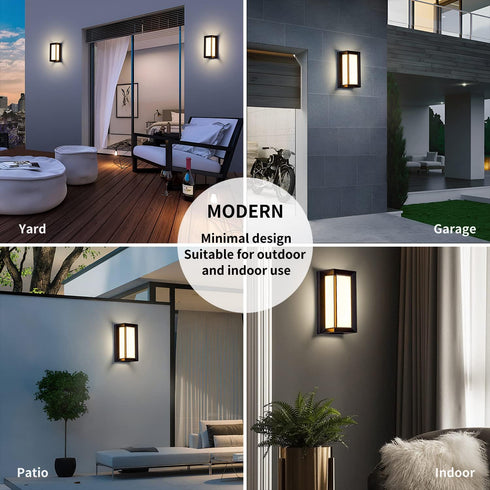 18W 3000K IP64 (1 Pack) LANFU LED Modern Rectangular Outdoor Wall Sconce Outside Light for House Patio, Black with Full