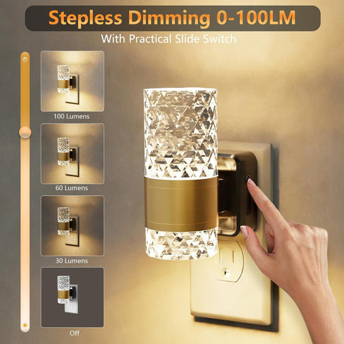 2 Pack, 0-100LM Dimmable, 3000K LED Night Lights Plug into Wall Acrylic Nightlight with Dusk to Dawn Sensor, Stepless