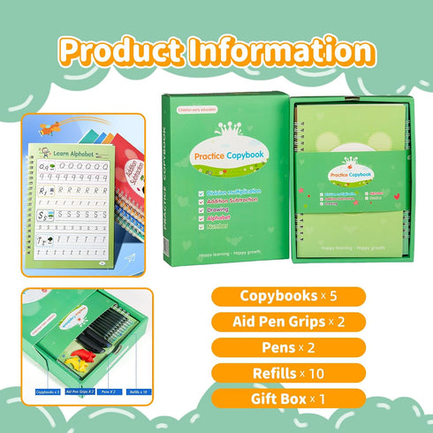 HAIYISHIYE 3-8 7.8in5.5in Grooved Writing Books for Kids, Magic Practice Copybook, Reusable Handwriting Practice Book