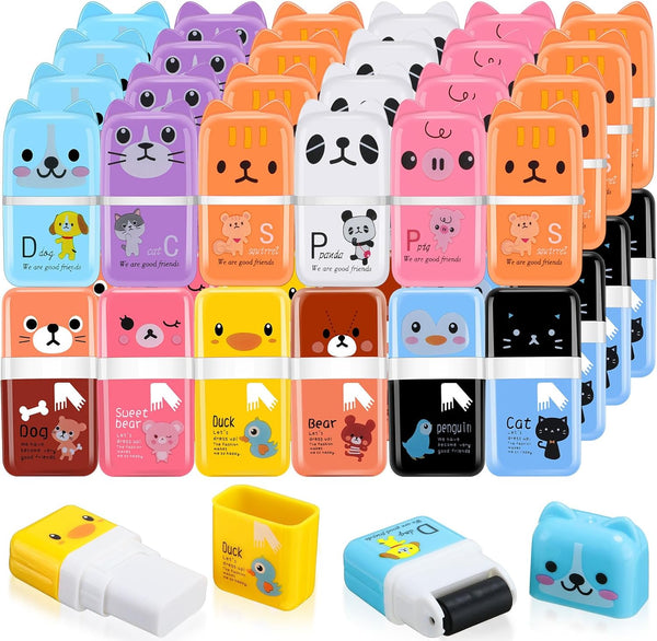 Seajan 44 Pcs Erasers for Kids Gift Bulk - Cute Pencil Erasers with Clean Up Roller for School Party Christmas