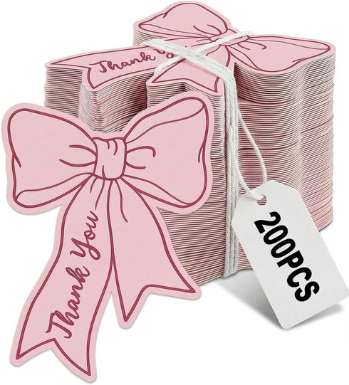 XOSQEF 200Pcs Pink Bow Thank You Cards Small Business, Cute Mini Thank You