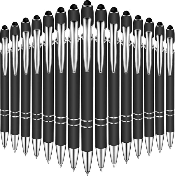 Zonon 38 Pieces Rubberized Ballpoint Pen - Stylus Tip Stylish Metal Pen with Soft Rubberized Grip, Black Ink for Most
