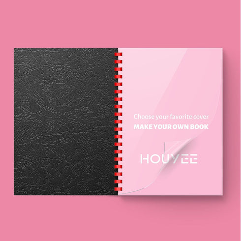 HOUYEE Binding Covers and Combs Set, 50 Pcs Leather Texture Paper Binding Covers, 50 Pcs Clear Covers