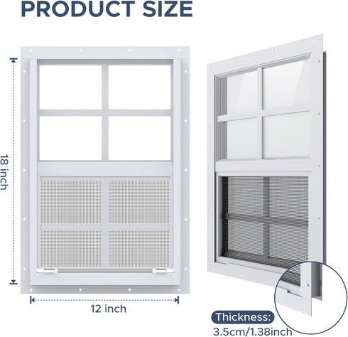 AIRGBW 12"*18", 1 Pack) Windows for Chicken Coop with Screens, Aluminum Exterial Window Replacement for Playhouse