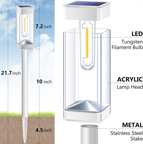 8 Pack Bulb Solar Pathway Lights Solar Outdoor Lights with LED Tungsten Filament Waterproof Stainless Steel Garden