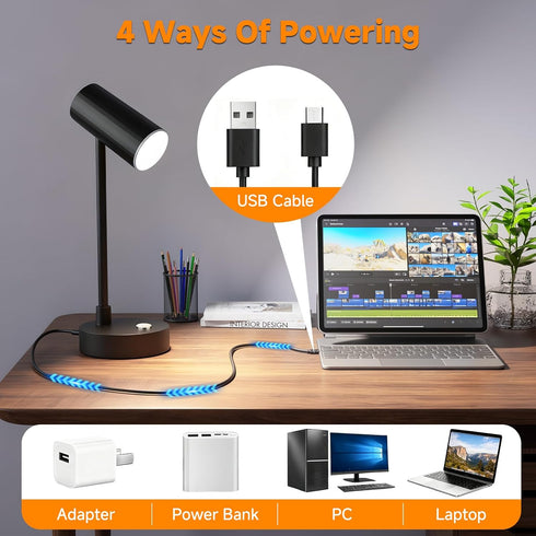 Dimmable 3 ShineTech LED Desk Lamp for Home Office, Table Lamp with Color Modes & Adjustable Brightness, USB-C Port