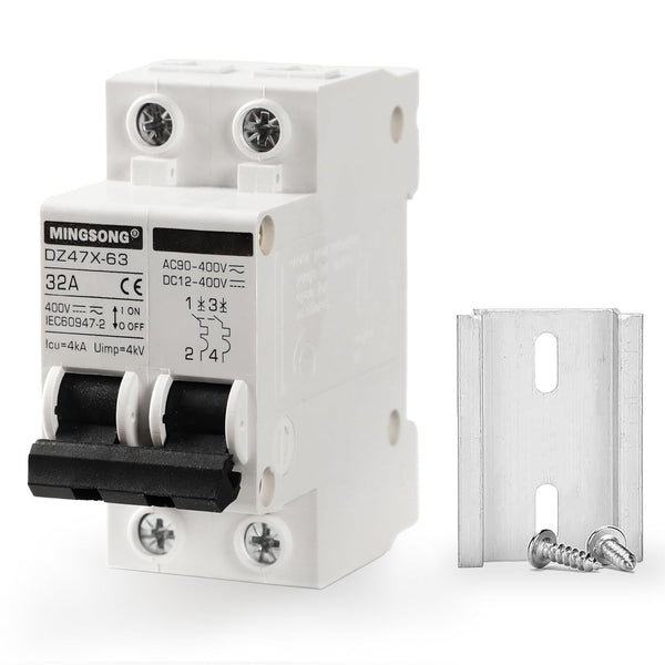 DC Solar Panels Disconnect Switch 32 Amp AC Solar Shut Off Switch 12V-400V 2 Poles Miniature Circuit Breaker for Solar