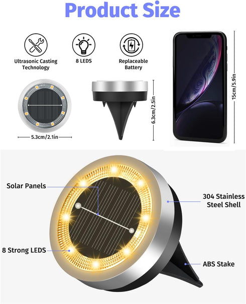2 Pack IP65 SenLuKit Mini Solar Ground Lights Outdoor Waterproof Solar Flat Garden Light Solor Powered Disc Pathway