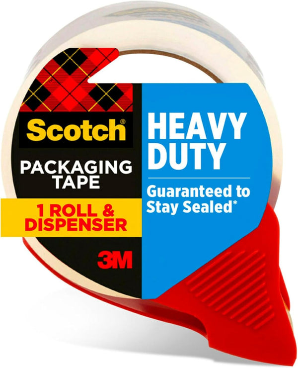 Scotch Heavy Duty Shipping and Moving Packing Tape, Clear, 1.88 in. x 38.2 yd., 1 Tape Roll with Dispenser