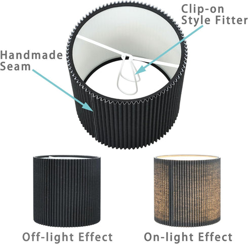 Lamp,Set 2,Small Drum,5.4"5.4"H5.2",TC BULB,Black LAMPWELL KETTE Clip-on Pleated Fabric Lamp Shades for for Table