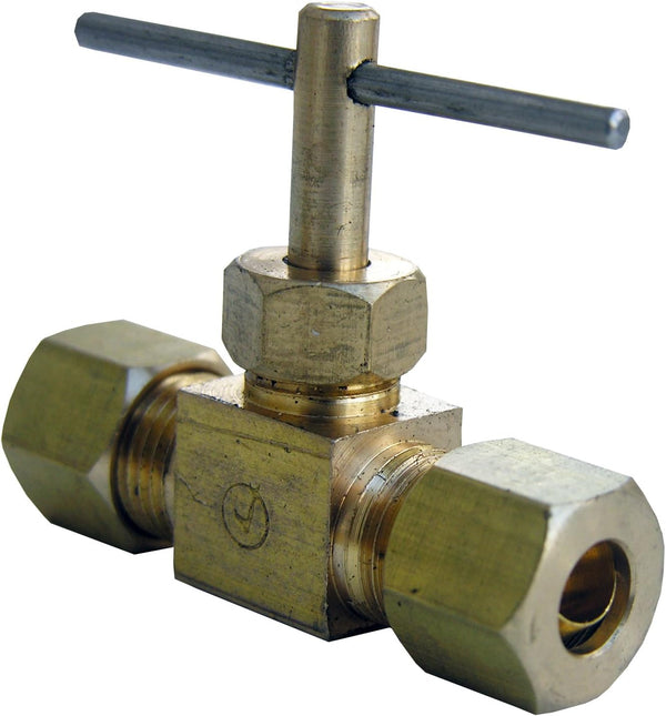LASCO 17-1511 Straight Brass Needle Valve, 1/4-Inch Compression by 1/4-Inch Compression