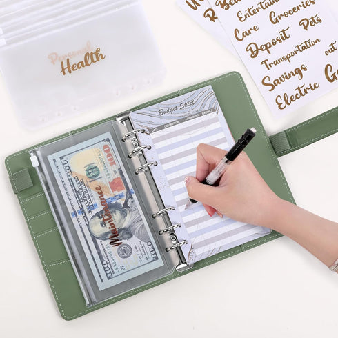 Budget Binder with Zipper Envelopes, Money Organizer for Cash with 8 Cash Envelopes, 12 Budgeting Sheets & 2 Labels