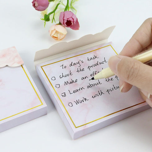 Marble Gold Sticky Note Pads Holder Set, 3x3" Self-Adhesive Cube Memo Paper Scratch Pad Desk Organizer