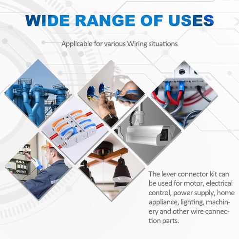 Lever Wire Connectors, HTCELLE 60-Piece Quick Connect Electrical Splicing Kit for 28-12 AWG, 1 in 1 out