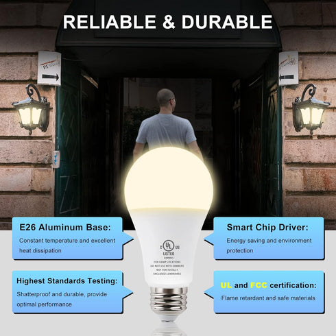 JackonLux Dusk to Dawn Light Bulbs, Outdoor LED with Sensor, Soft White, 6 Pack