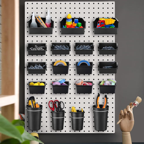 Roowest 60 Pcs Pegboard Cups Set, Pegboard Wall Organizer with Hooks and Loops, Office Storage Garage Craft Workshop