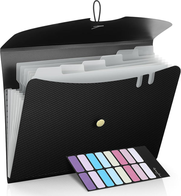 Sooez 7 Pocket Expanding File Folder, Premium Accordion File Organizer, Letter Size Folders for Documents, Black