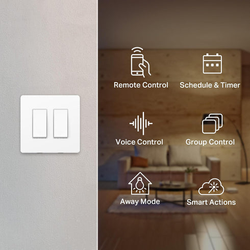 2-Gang HS200-2, 2.4GHz Kasa Smart Switch Single Pole,Neutral Wire Required, Wi-Fi Light Switch Compatible with Alexa
