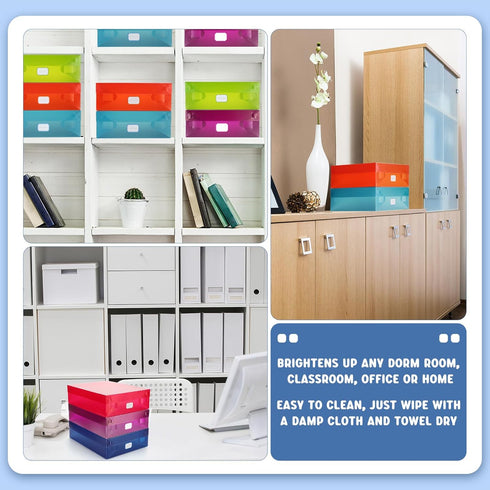 Pinkunn 12 Pcs Multicolor Plastic Document Boxes, 12.2 x 9.06 x 3.35 Inch Keepsake Storage with Lid