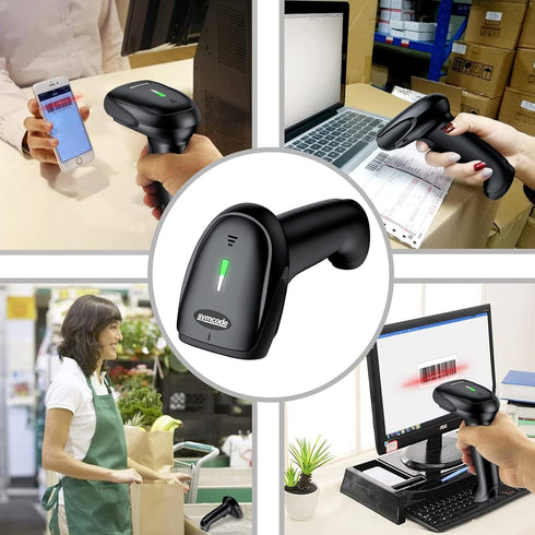 Symcode Bluetooth Barcode Scanner, Handheld USB CCD Cordless Reader with 2.4G Wireless & Bluetooth Function, Compatible