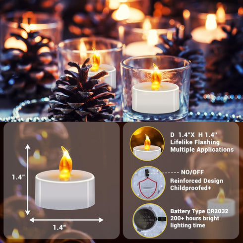 Tea Lights Battery Operated Candles, LED Tea Lights Flameless Candles, 200+ Hours Flickering Fake Tealights for Wedding
