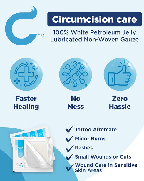 10 Count Circure Sterile Gauze Pads Pre-Lubricated Non Stick Gauze Pads with Petroleum Jelly Soft Cover for Sensitive