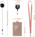 Leather ID Badge Holder Wallet Case with Neck Lanyard/Strap, 3 Card Slots & Retractable Badge Reel (Rose Gold)