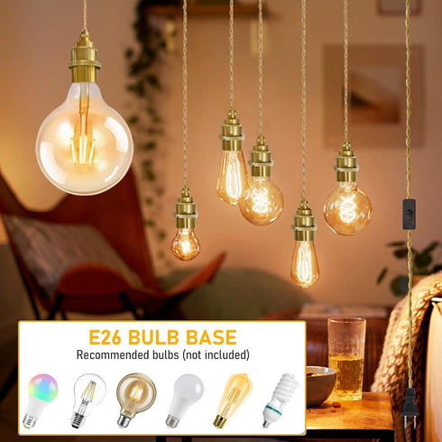 E26 11.5FT Gold Plug in Pendant Light Kit, Hanging Plug in Lights Fixture with Metal Ceramic Socket, Hanging Lights