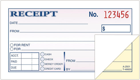 Adams 2-3/4 5-3/8 Inches, 2-Parts, 50 Sets 3 (DC2501-3) Money and Rent Receipt, x Carbonless, White/Canary, per Book