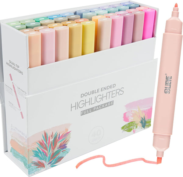 BLIEVE Aesthetic Cute Highlighters No Bleed Through, Dual Tip Chisel & Fine