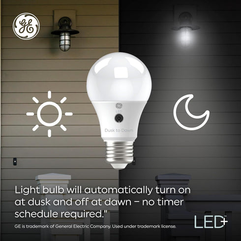 Bulbs, E12 (2 Pack) GE LED+ Dusk to Dawn LED Light Automatic On/Off Outdoor Security Lights, Soft White, Candelabra