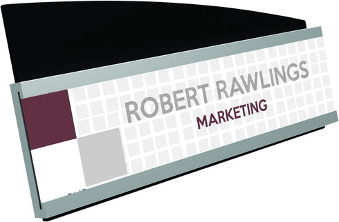 Deflecto Nameplate Sign Holder, Interior Image, Silver and Black, 8-1/2” x 2” (89105)