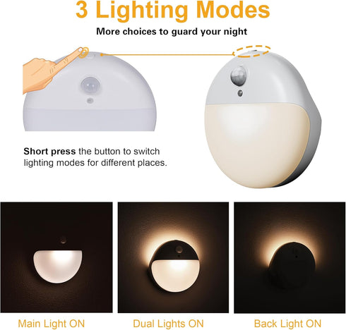 YUNLEX 2 Pack 2.6" Dimmable 3 Motion Sensor Light Indoor, Small Stick on Lights for Stairs, Bathroom, Battery Night