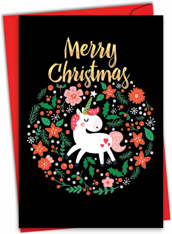 NobleWorks Merry Christmas Card with Envelope - Funny Animal Humor Kids Xmas Card for Holiday Greetings