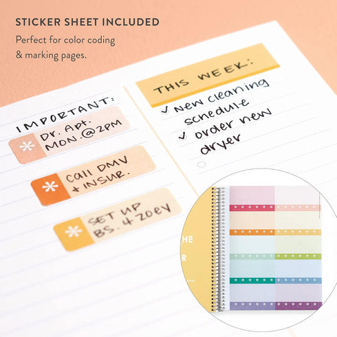 Erin Condren 8.5" X 11" Wildflowers Spiral Bound Coiled Notebook - 160 Lined Pages, 80 Lb Thick Paper, Stickers Included